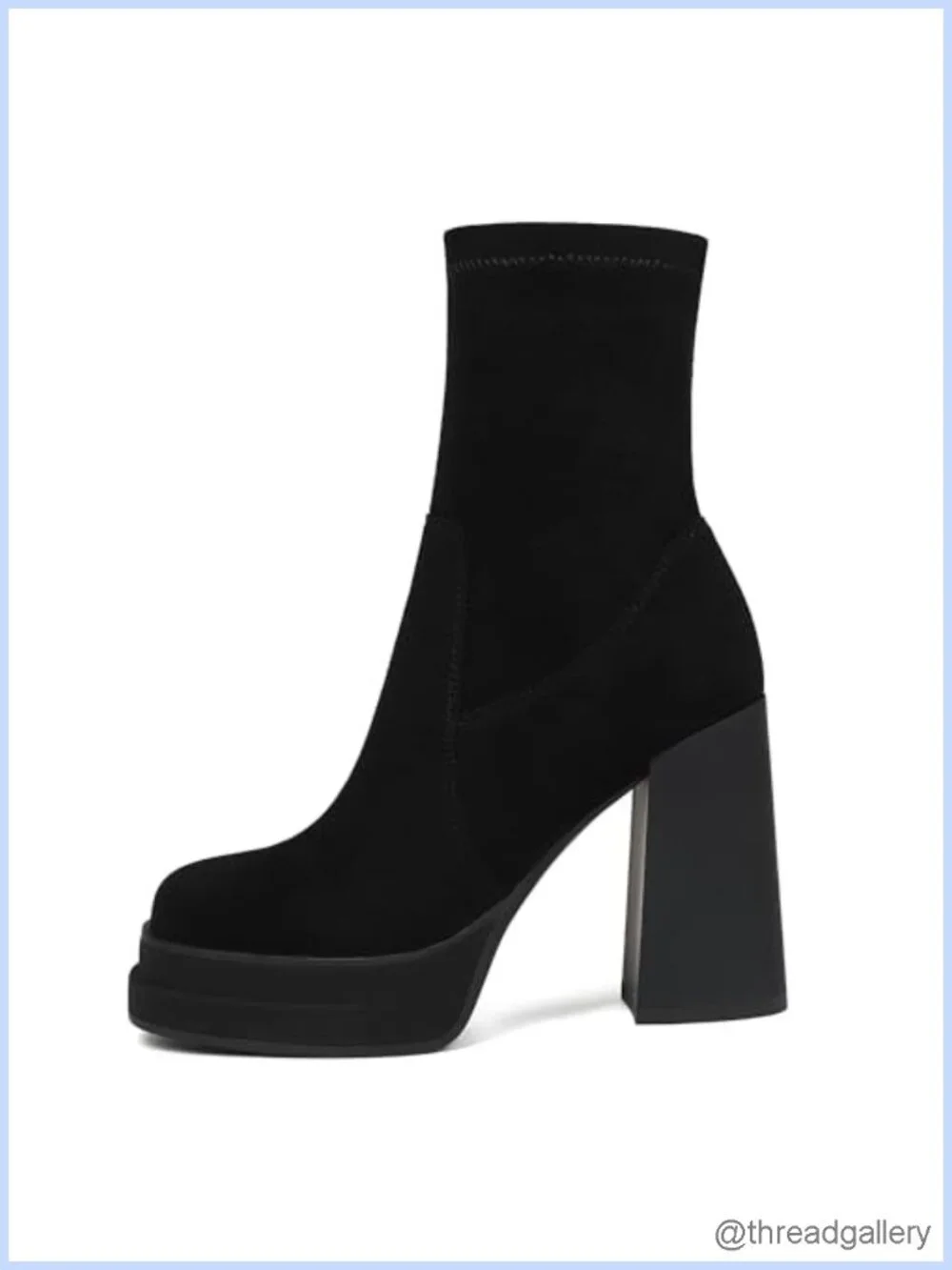 Platform Ankle Boots Chunky High Heel Square Toe Stretchy Combat Booties